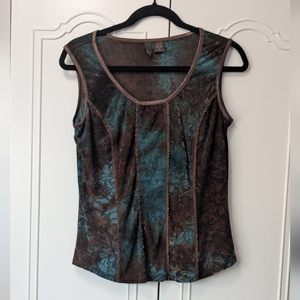 SERE NADE Chic Brown and Blue structure Fabric Fitted  Tank Top size M